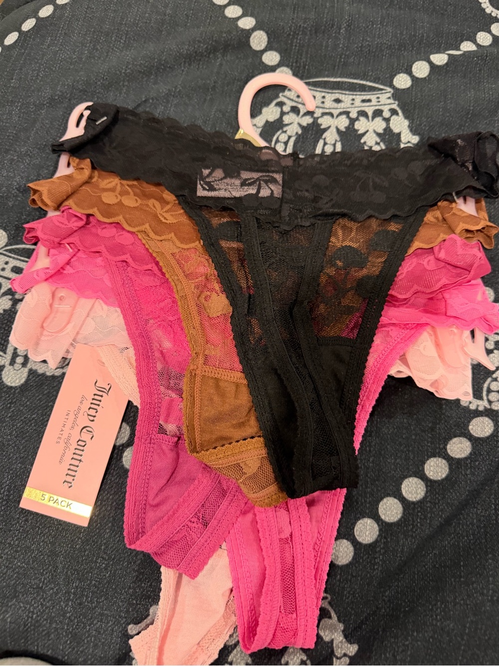Juicy Couture Girls Lace Bikini Panties - Black, Brown, Hot Pink, Light Pink